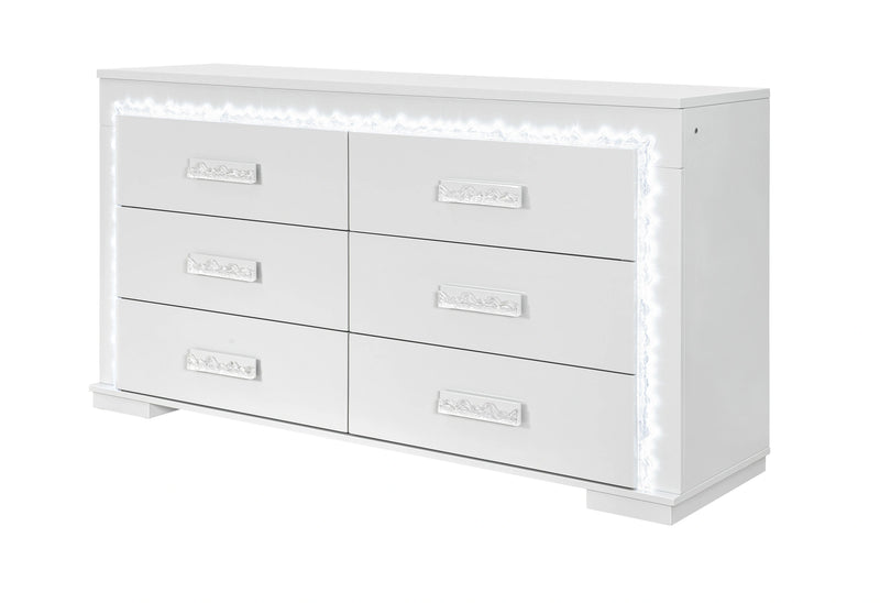 Naomi Silver Marble Dresser with LED