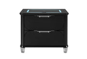 Lando Black Nightstand with Speaker and Wireless Charging Platform