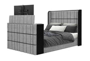 Isabella Grey Bed with LED, TV Lift, Speaker and Fireplace