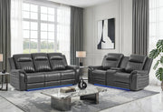 U8879 Charcoal Pwr Rec Sofa/Pwr Con Rec Loveseat W/LED & Gl Ss