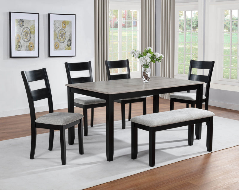 Lester 6-Pk Dining W/Bench L.Grey