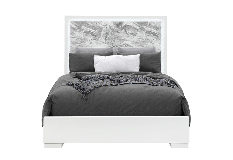Naomi Silver Marble Bed with LED