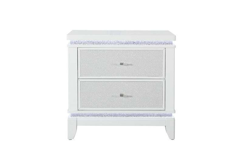 Alina White Nightstand with Cooler, LED, Speaker and USB