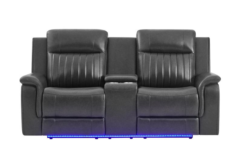 U8879 Charcoal Pwr Rec Sofa/Pwr Con Rec Loveseat W/LED & Gl Ss