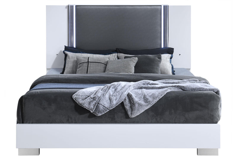 Ylime Smooth White Bed with LED Fully Slatted