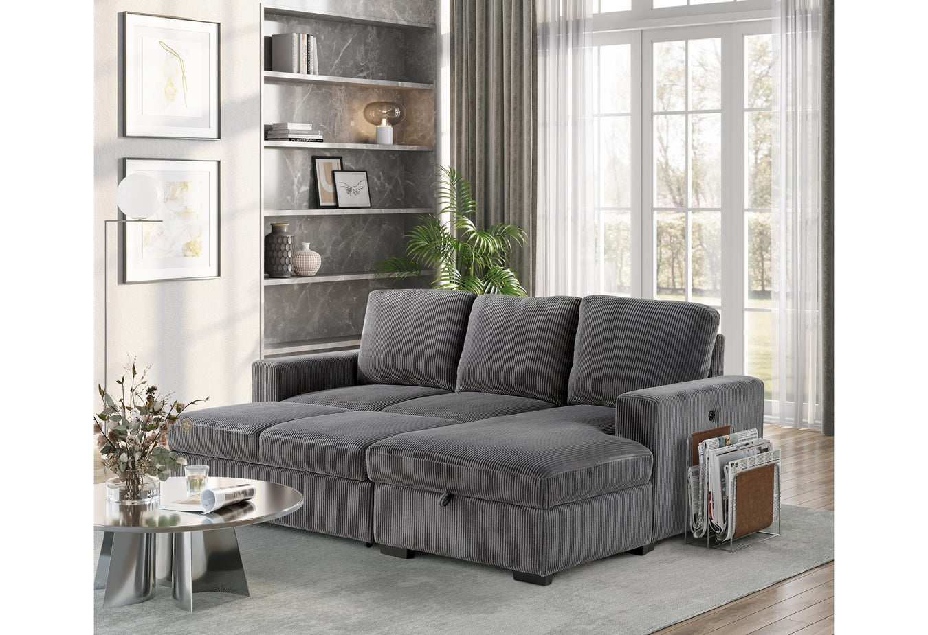 U2660 Grey Sectional W/ Pullout