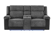 U5915 Grey/Black Console Rec Loveseat W/Immersive Sound & Blue LED
