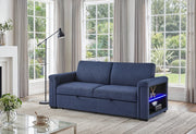 U0211 Navy Pull Out Sofa Bed with LED Acrylic Shelves and Speakers