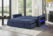 U0211 Navy Pull Out Sofa Bed with LED Acrylic Shelves and Speakers