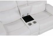 U6026 Blanche White Rec Sofa/Console Rec Loveseat with LED and Speaker