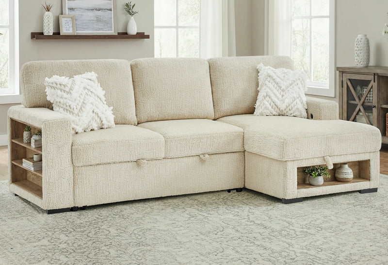 U0222 Ivory Pull Out Sofa Bed with Speaker and 2 Pillows