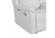 U6026 Blanche White Rec Sofa/Console Rec Loveseat with LED and Speaker