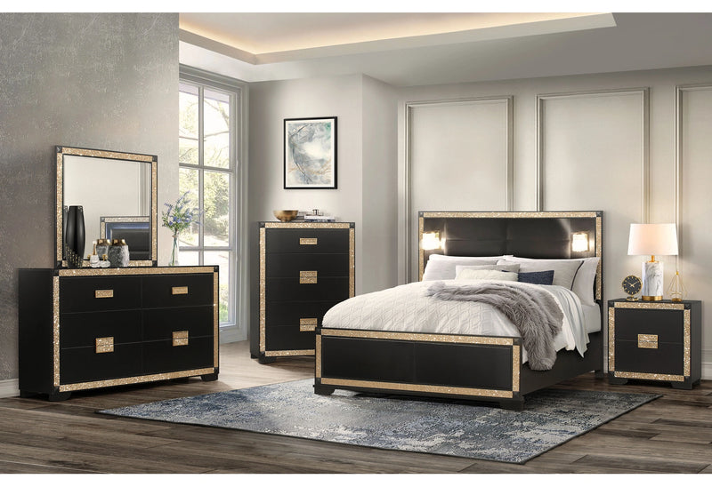 Blake Black/Gold Bed Group with Lamps