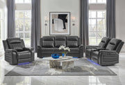 U8879 Charcoal Pwr Rec Sofa/Pwr Con Rec Loveseat/Pwr Rec W/LED & Gl Ss