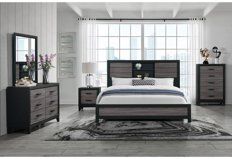 Lisbon Grey/Black Bookcase Bed Group