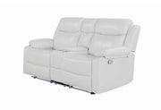 U6026 Blanche White Console Reclining Loveseat with LED and Speaker