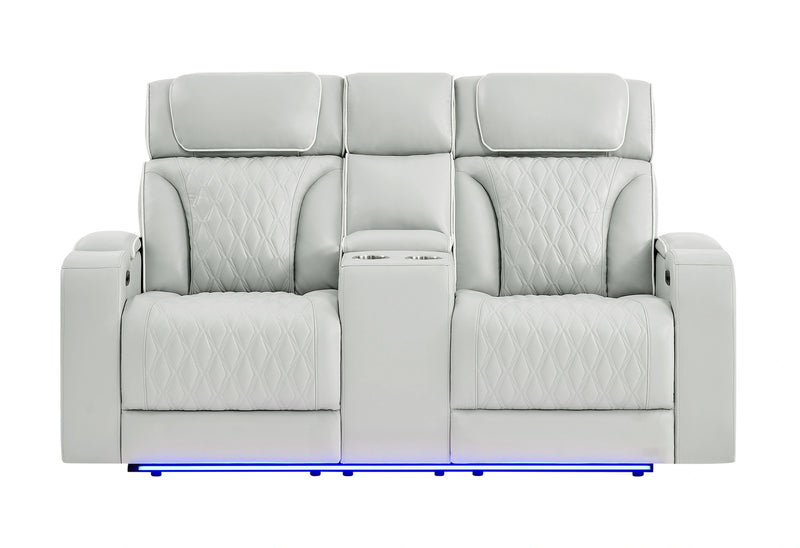 U8611 Blanche Pwr Con Rec Loveseat with PHR, LED and Speaker