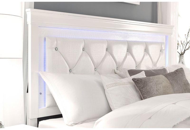 POMPEI METALLIC WHITE FULL BED GROUP WITH LED