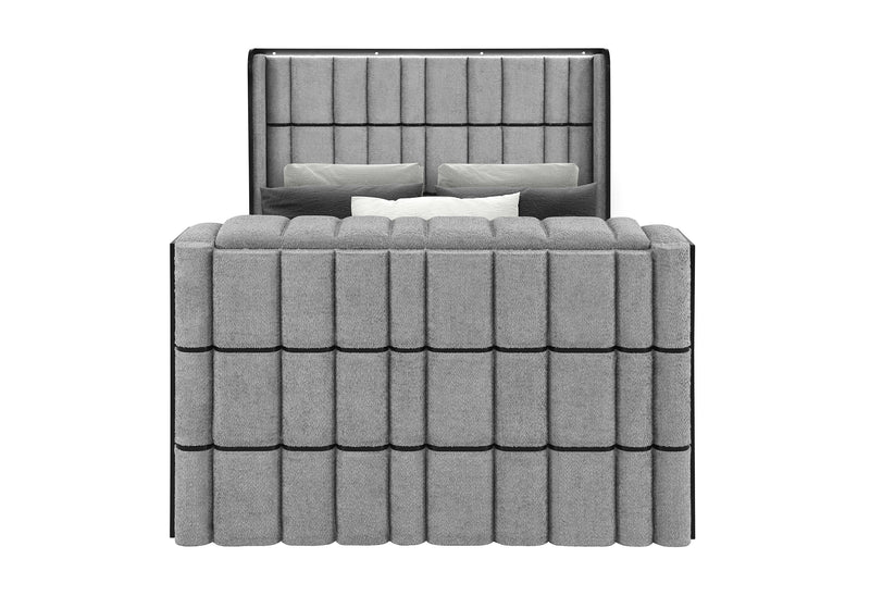 ISABELLA GREY QUEEN BED W/LED, TV LIFT, SPEAKER AND FIREPLACE