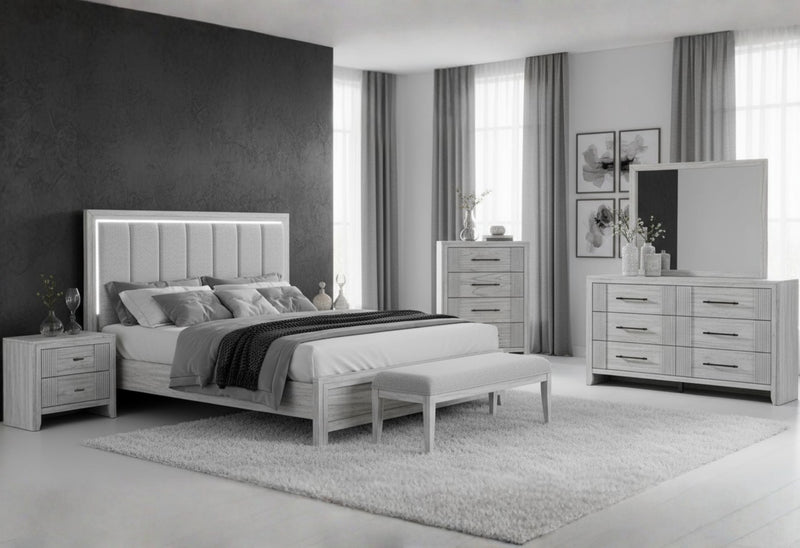 ELSIE GREY QUEEN BED WITH LED