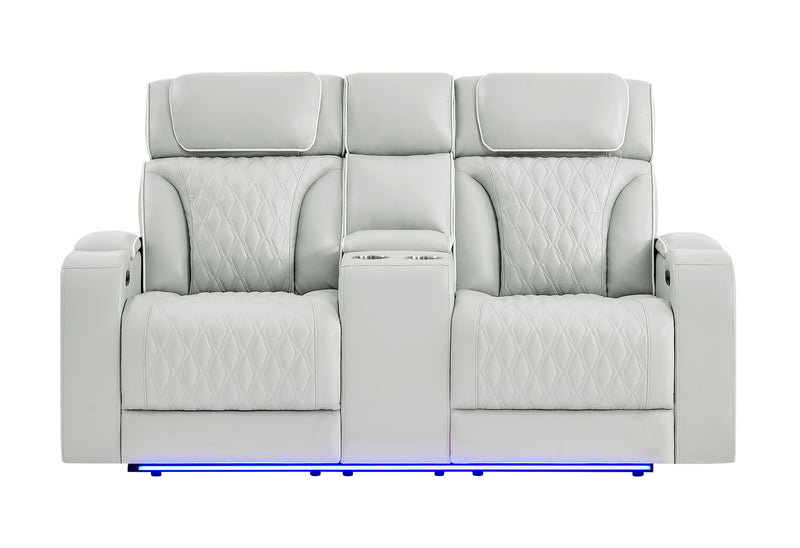 U8611 Blanche Pwr Con Rec Loveseat with PHR, LED and Speaker