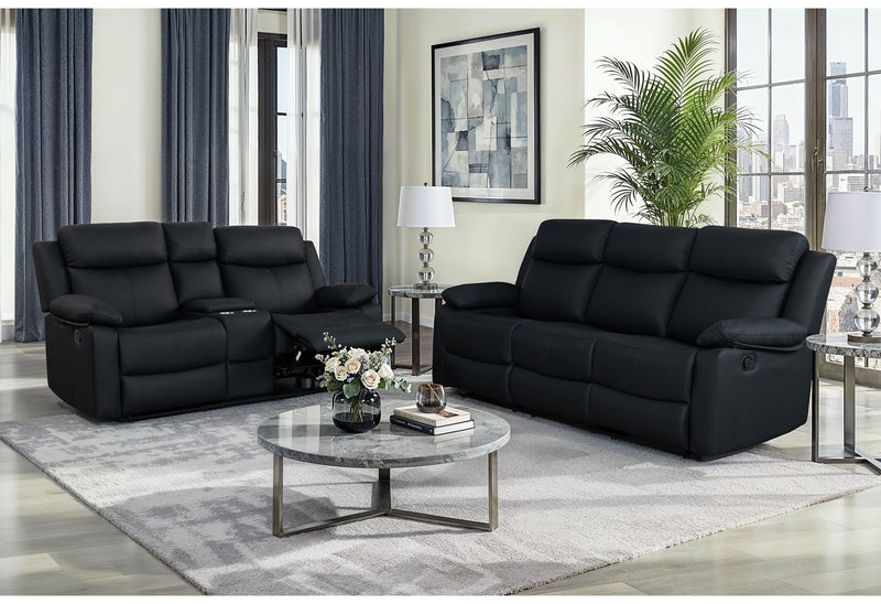 U6026 Black Pu 72A Rec Sofa/Console Rec Loveseat with LED and Speaker