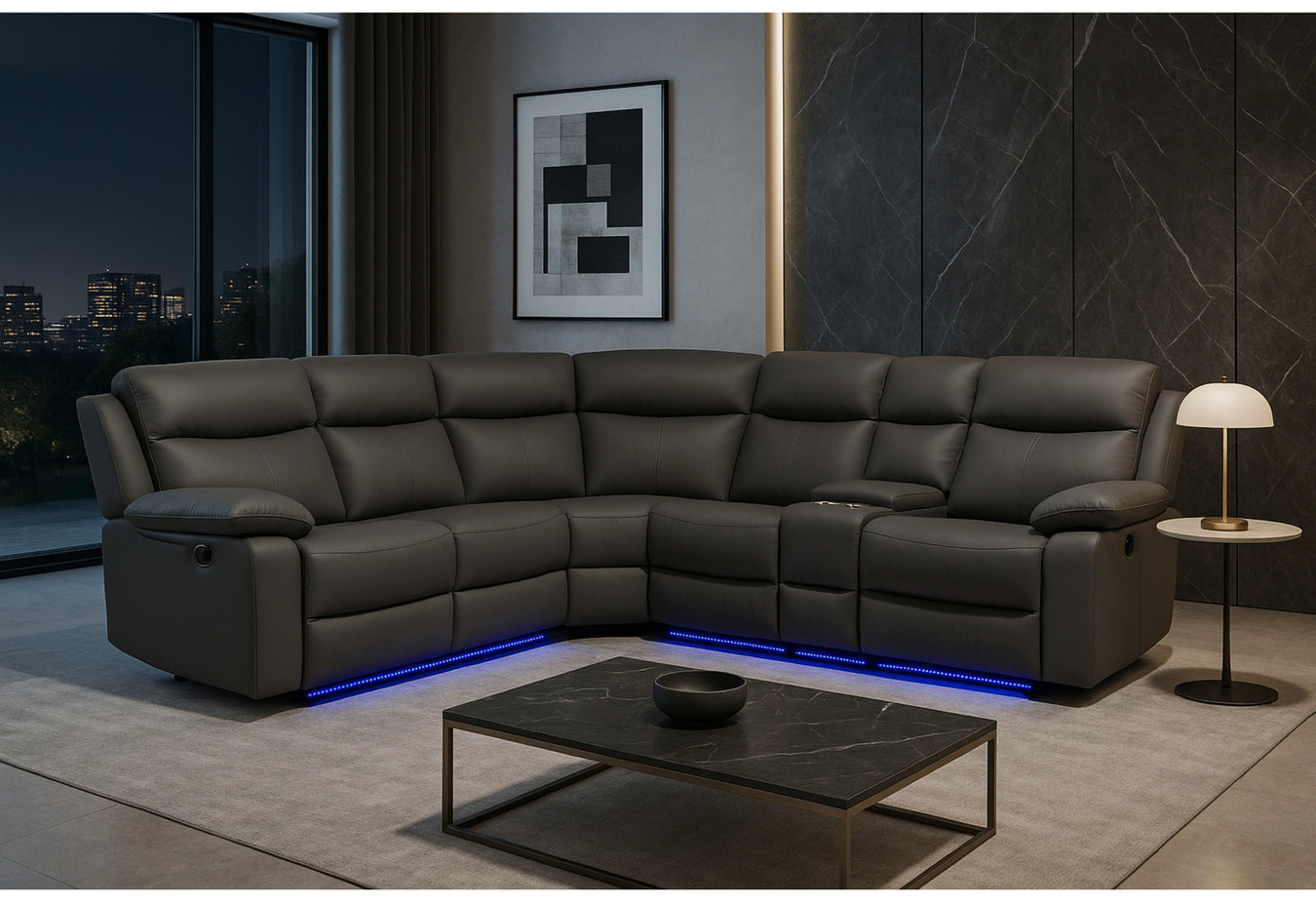 U6026 Grey PU 46A Sectional With Speaker