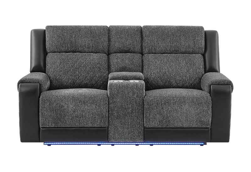 U5915 Grey/Black Console Rec Loveseat W/Immersive Sound & Blue LED