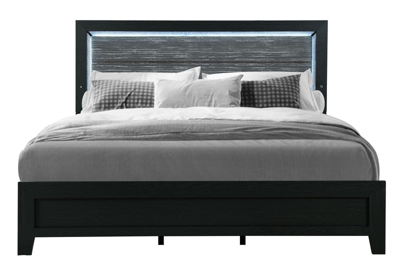 REID BLACK KING BED GROUP WITH LED
