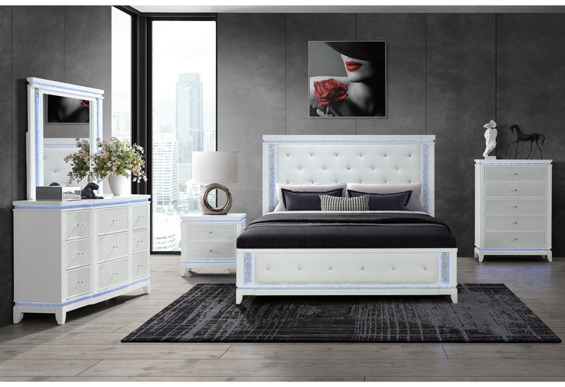 ALINA WHITE QUEEN BED GROUP WITH LED, COOLER, SPEAKER AND USB