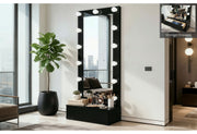 Ella Black Narrow Tall Mirror with Drawer and Speaker