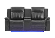U8879 Charcoal Pwr Rec Sofa/Pwr Con Rec Loveseat/Pwr Rec W/LED & Gl Ss