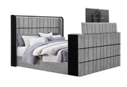 Isabella Grey Bed with LED, TV Lift, Speaker and Fireplace