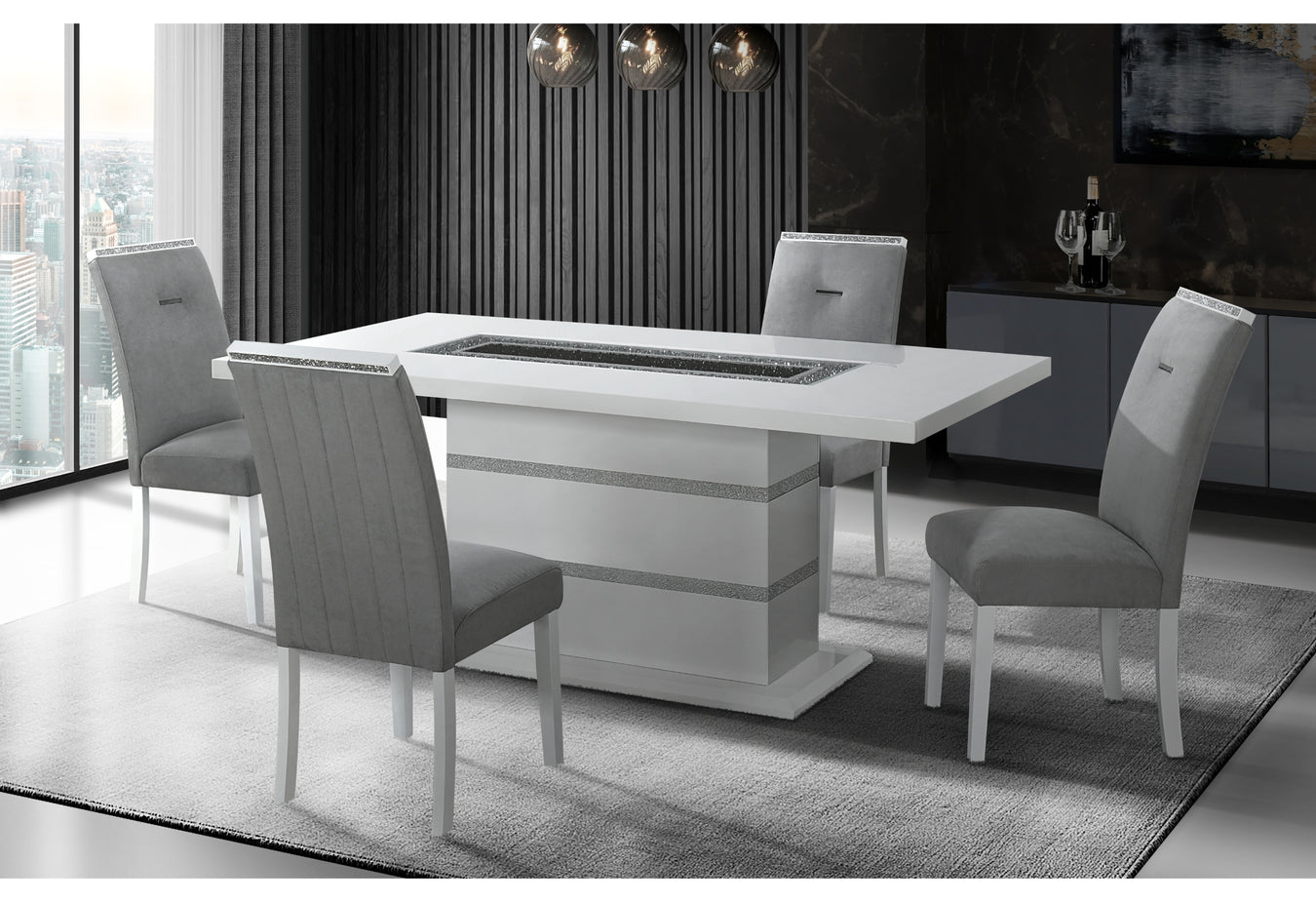 Monaco White Dining Room Set (New Chair)