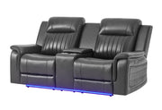 U8879 Blanche Charcoal Pwr Con Rec Ls W/LED, Global Ss & Subwoofer