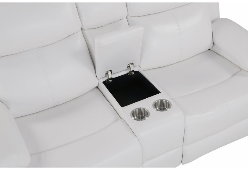 U6026 BLANCHE WHITE REC SOFA/CONSOLE REC LOVESEAT WITH LED & SPEAKER